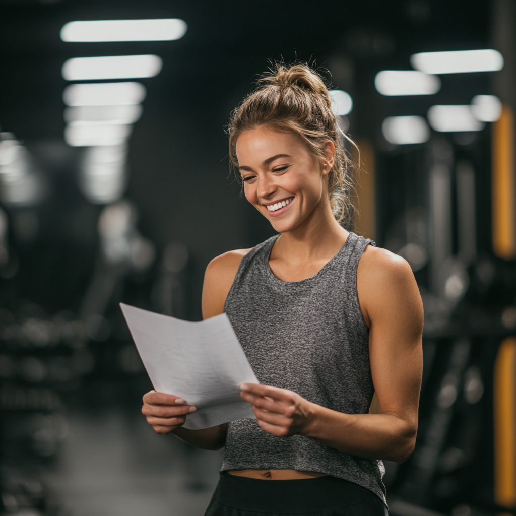 Українець середнього віку відпочиває після тренування, п'є воду та посміхається у затишному фітнес-центрі